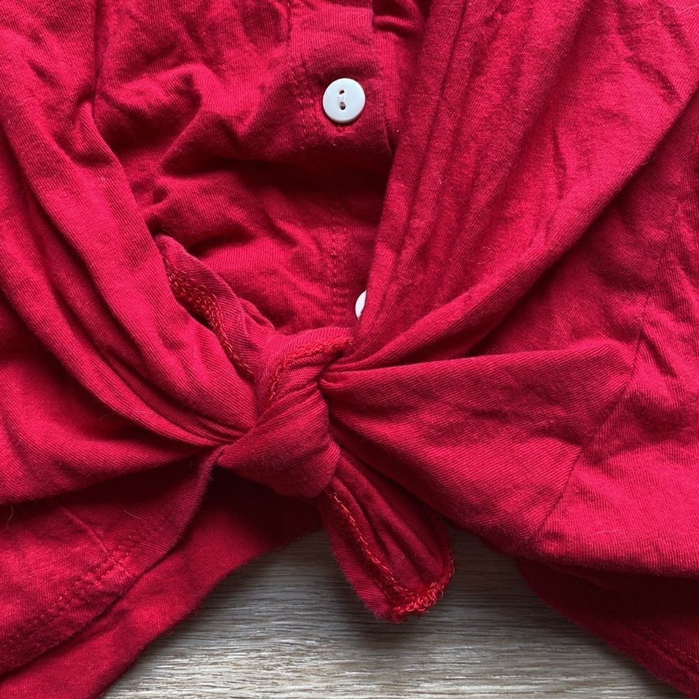 INC International Concepts Red Tie Up Tank Top With White Buttons - Picture 2 of 4